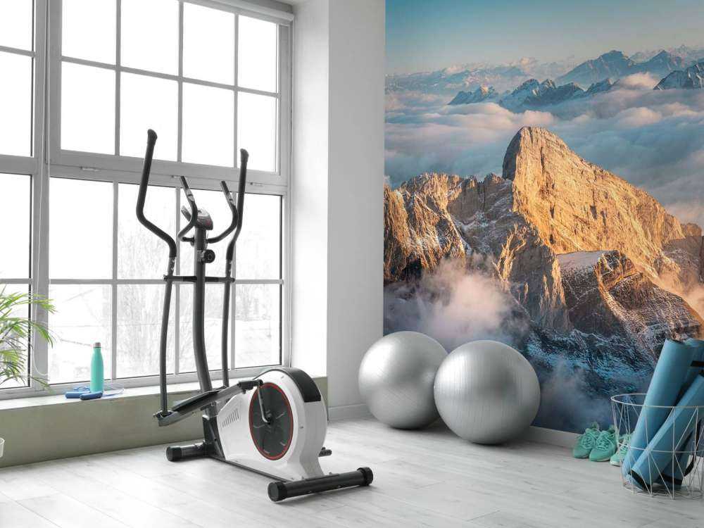 Besneeuwde bergtop in ochtendgloed