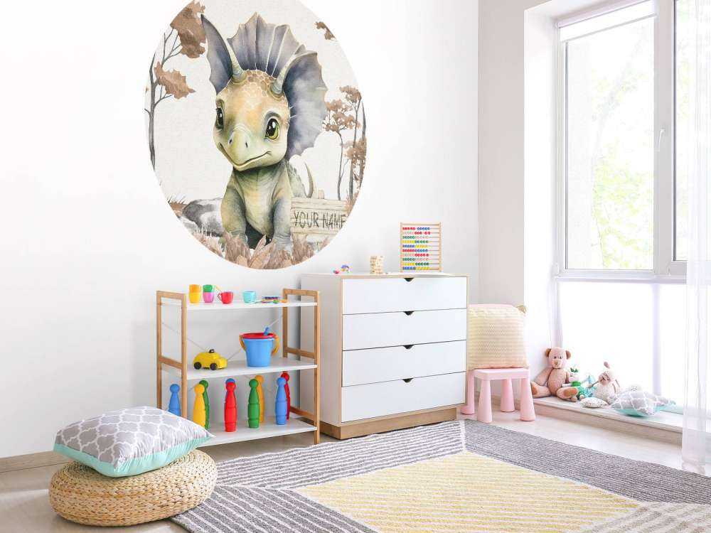 Baby triceratops in de jungle taupe