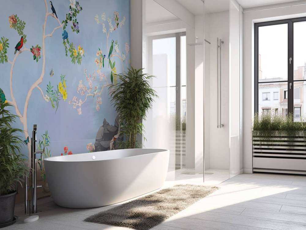 Birds in the Garden Blue Panorama