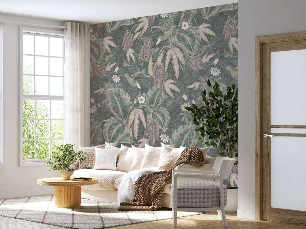 Tropical Birds of Paradise - vintage green