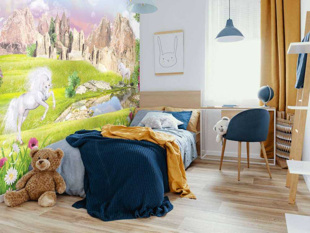 Eenhoorns in een droomlandschap