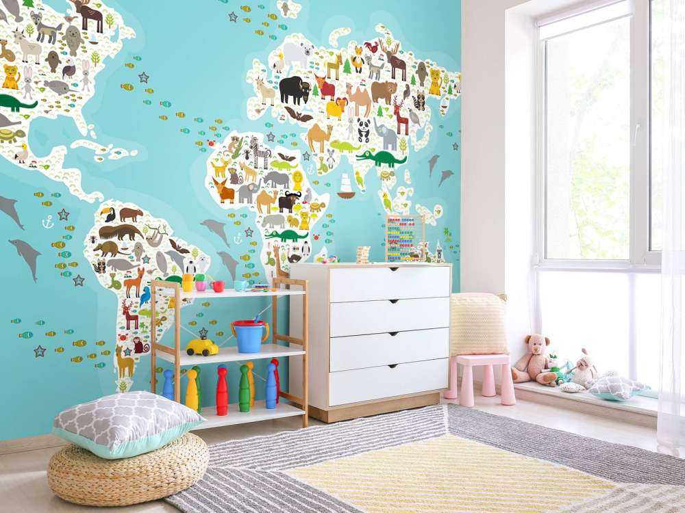 Wereldkaard met dieren