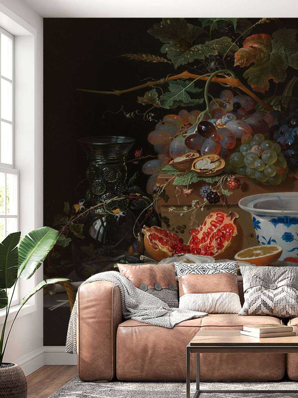 Stilleven met vruchten, oesters en een porseleinen kom