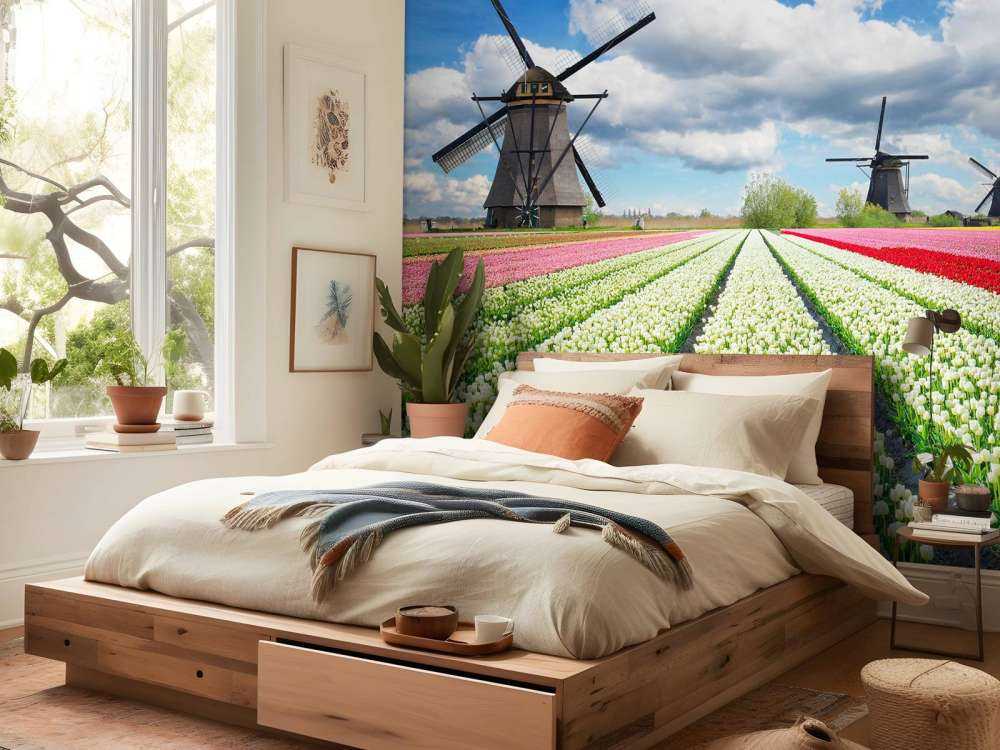 Tulpenveld onder een bewolkte hemel