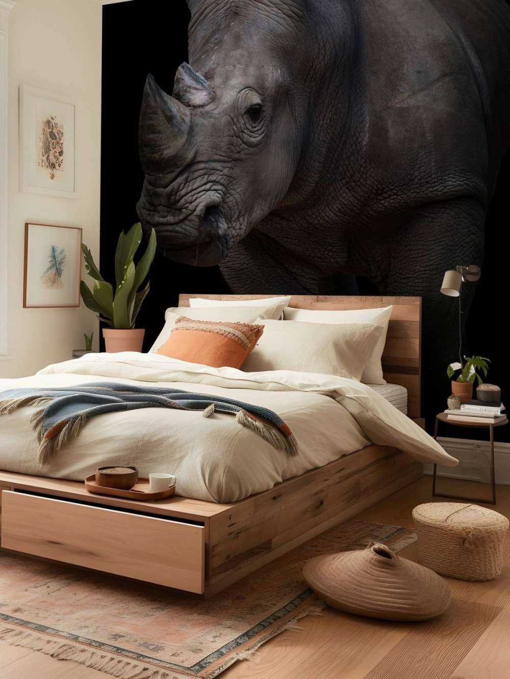 Neushoorn met een zwarte achtergrond