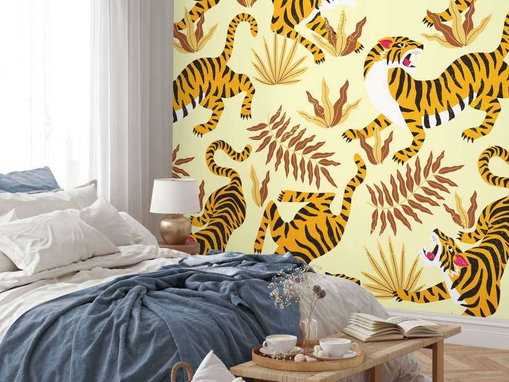 Tijger met bladeren print