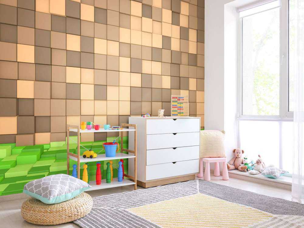 3D Minecraft landschap met bruine blokken