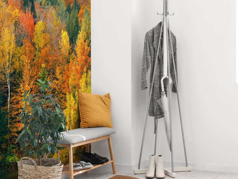 Meer met herfstbomen