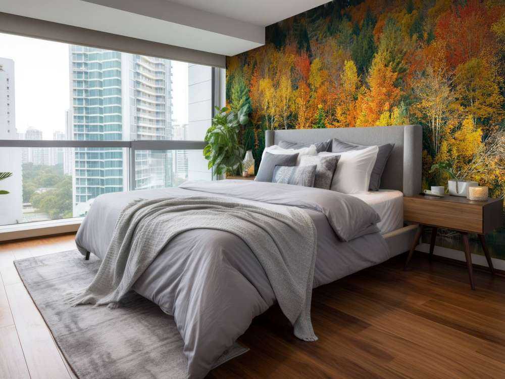 Meer met herfstbomen