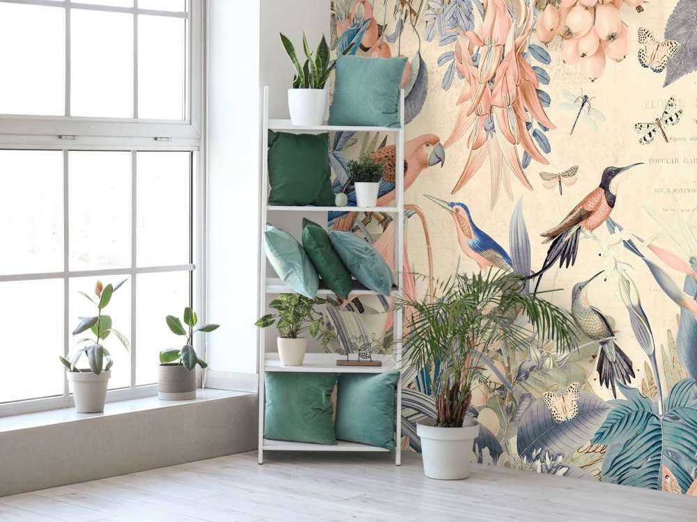 Tropical parrots pastel jungle garden