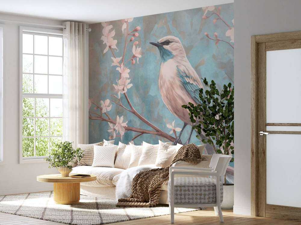 Spring bird with blooms