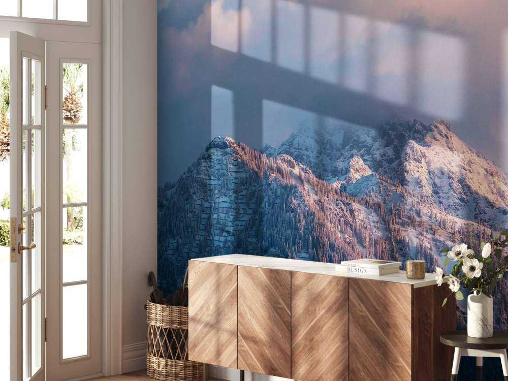 Roze Winterlicht Over Bergtoppen