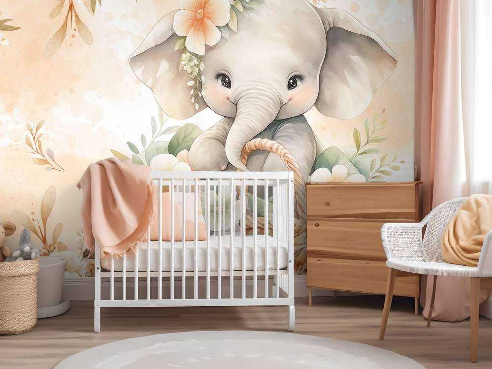 Schattige olifant in bloemenmand