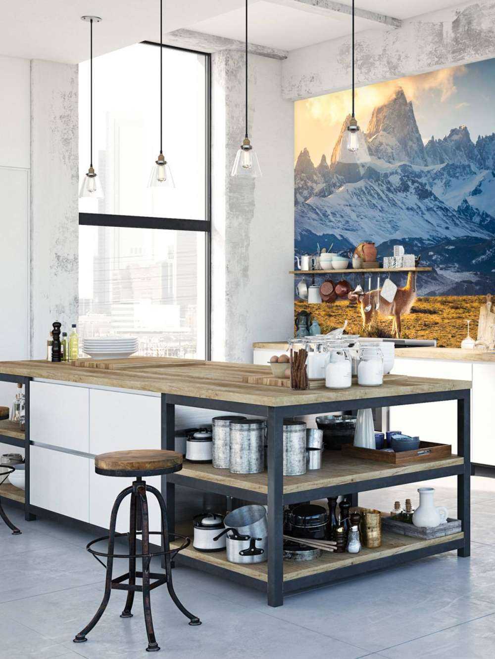 Guanaco in zonlicht voor andespieken