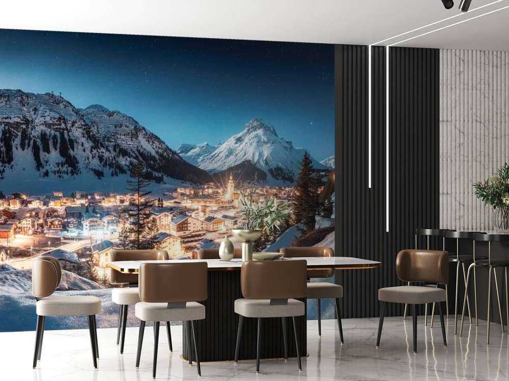 Fonkelend alpendorp onder sterrenhemel