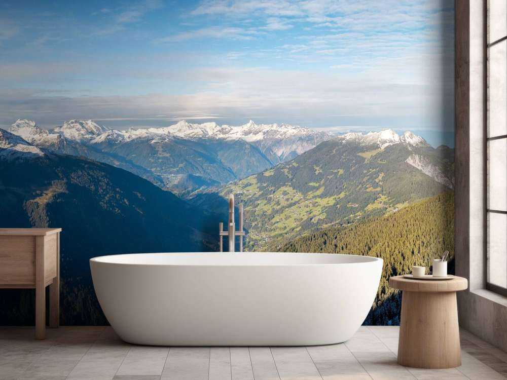 Panorama over besneeuwd alpendal