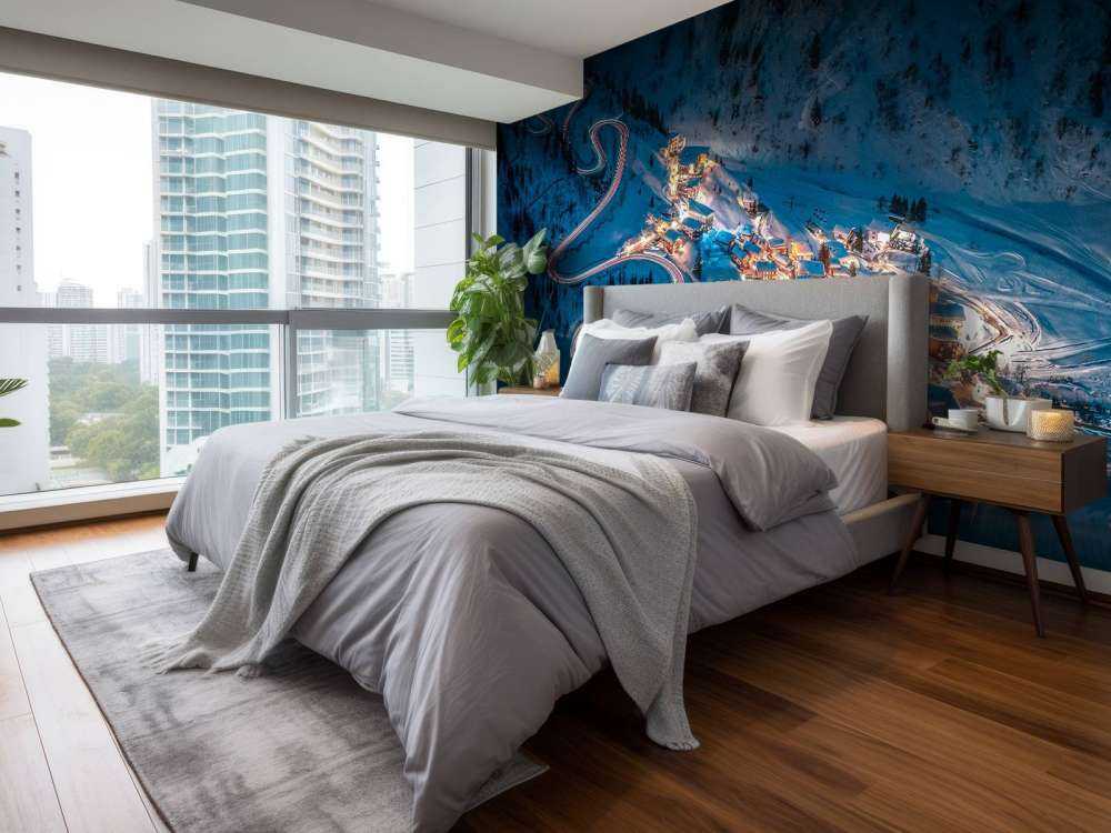 Verlicht bergdorp met slingerende bergweg