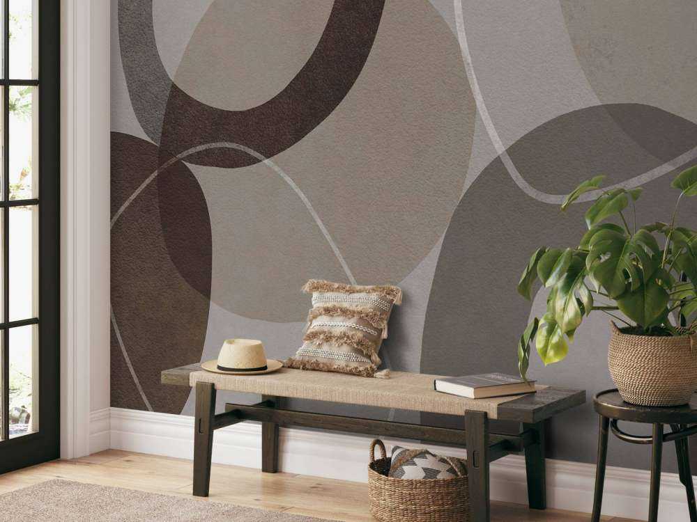 Mid Century Shapes And Outline Grey Brown