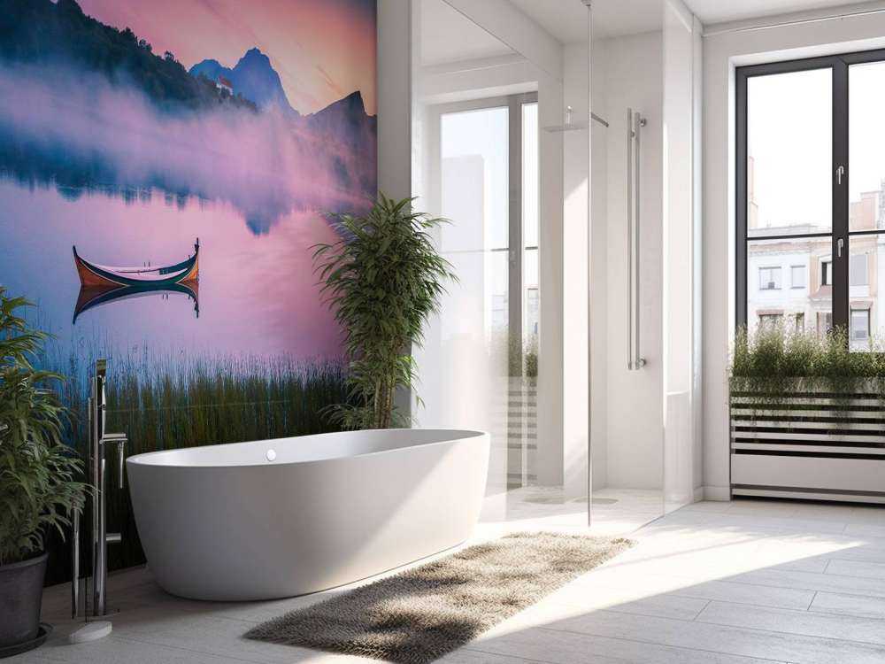 Mistige zonsopgang aan het meer