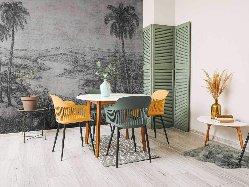 Palmenlandschap in grijze gravurestijl