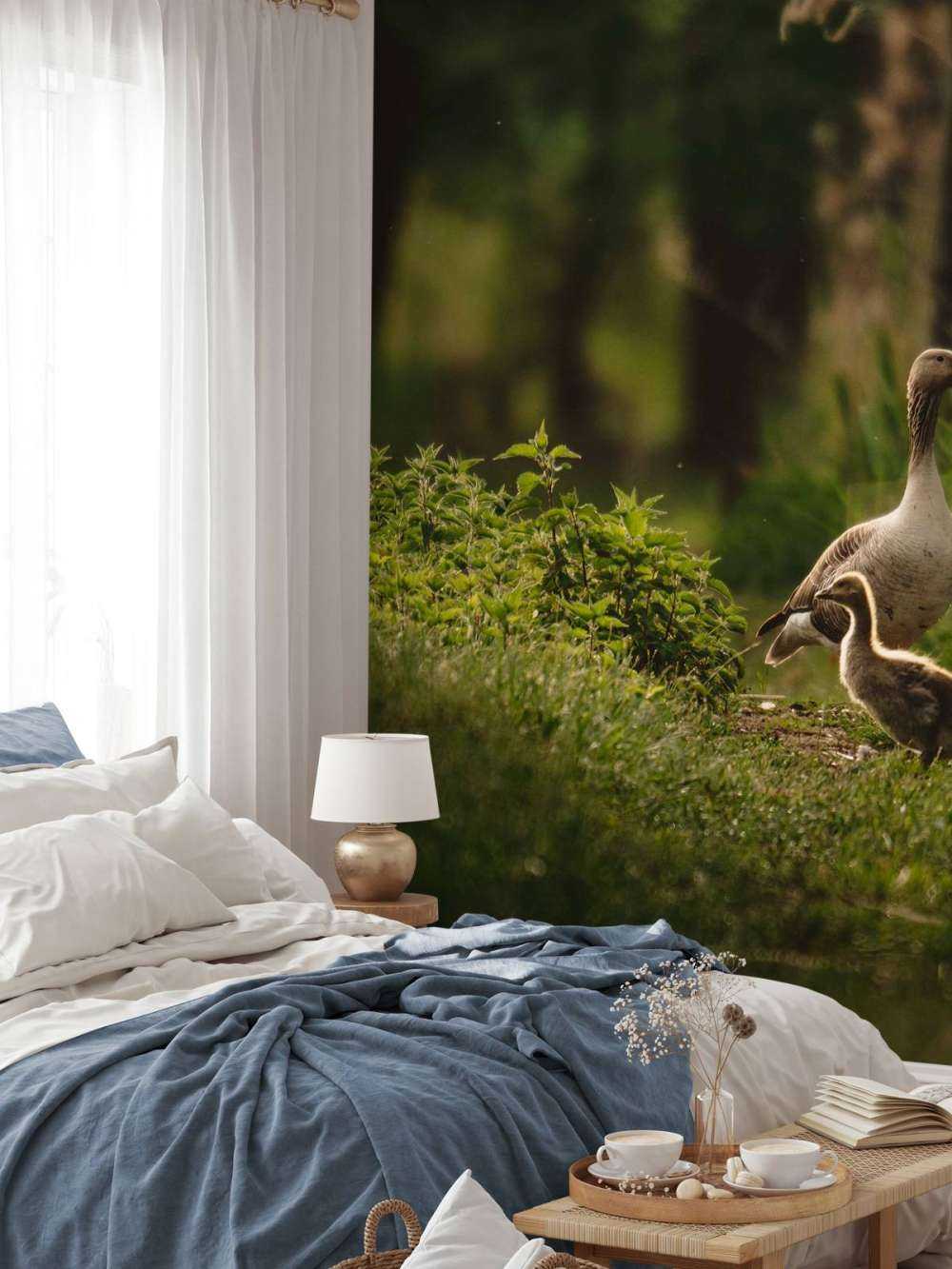 Ganzenfamilie in het Bos