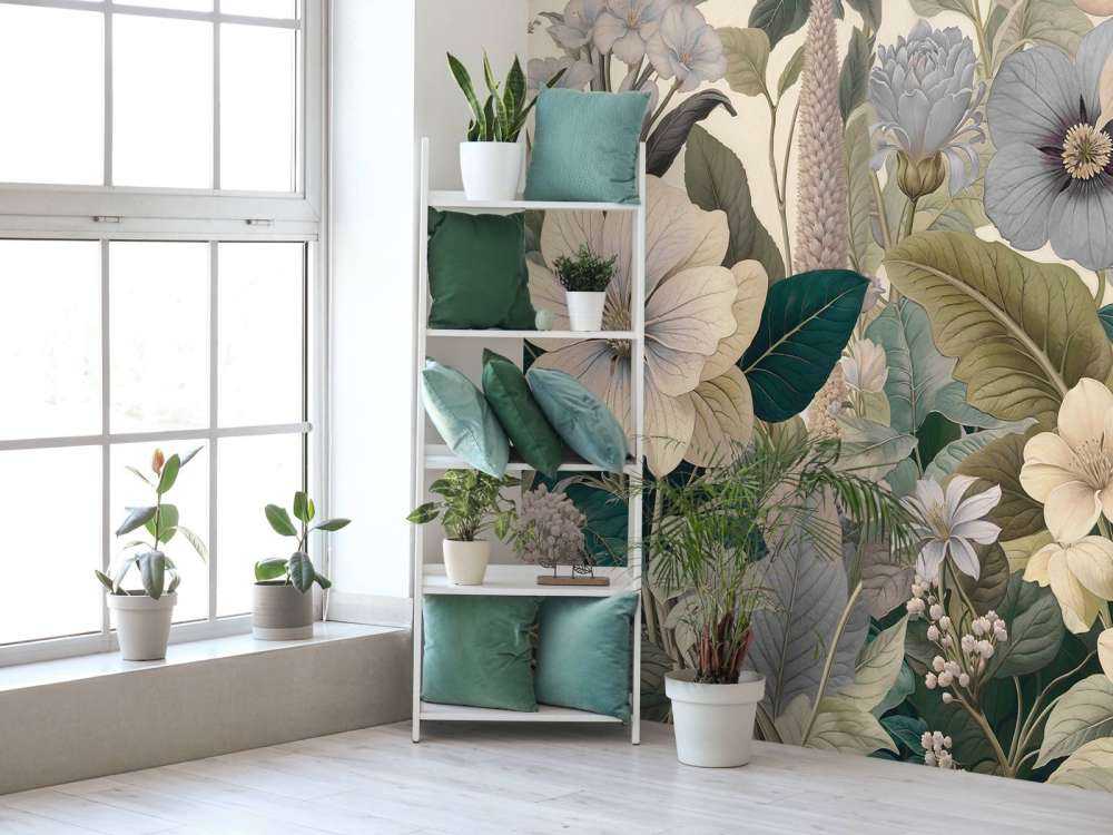 Botanische bloemen in zachte blauwtinten