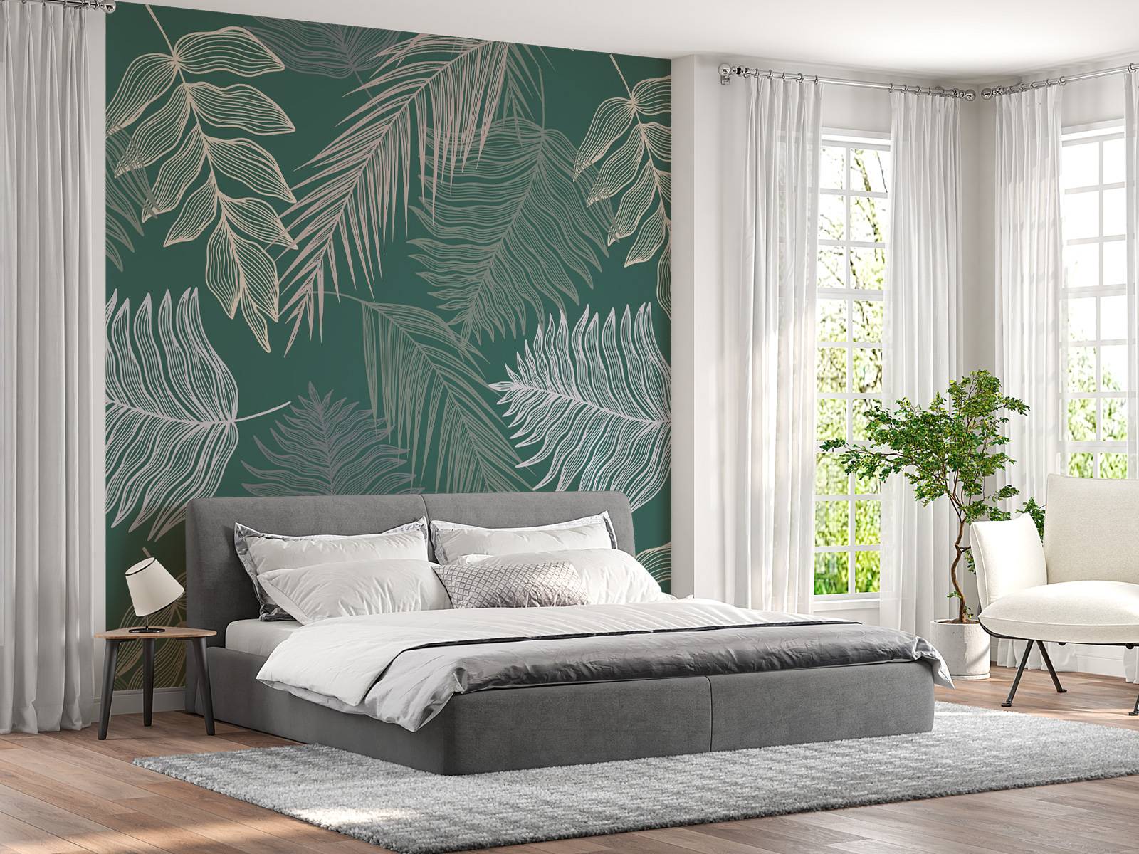 Palmblad op groene achtergrond - Fotobehang, image size:1600x1200