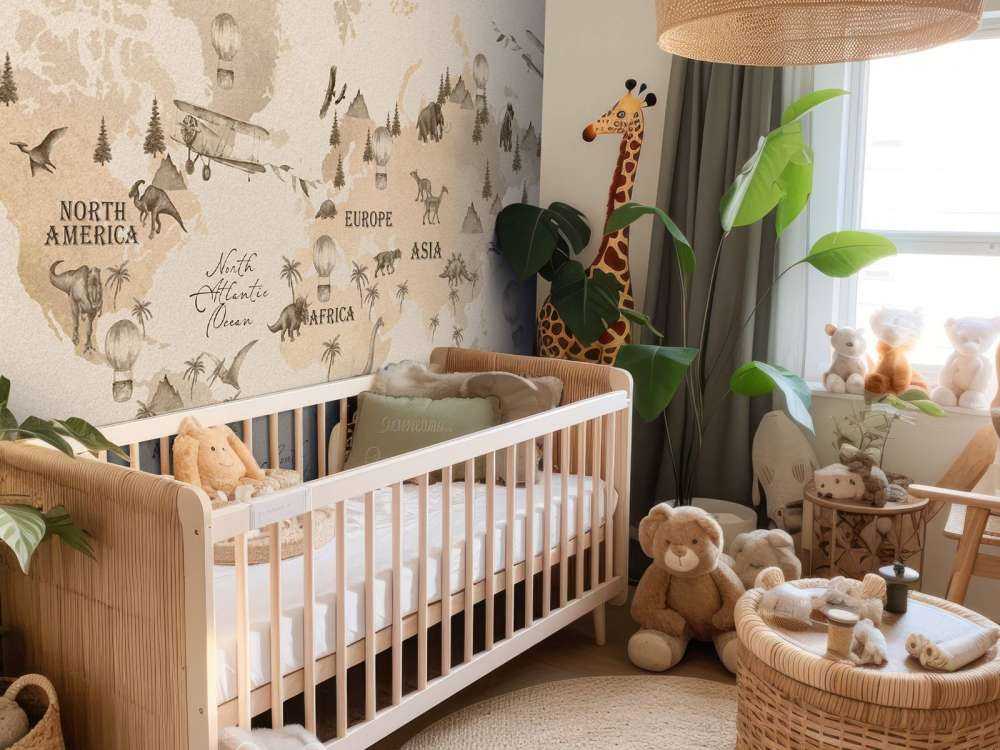 Wereldkaart met dino's beige