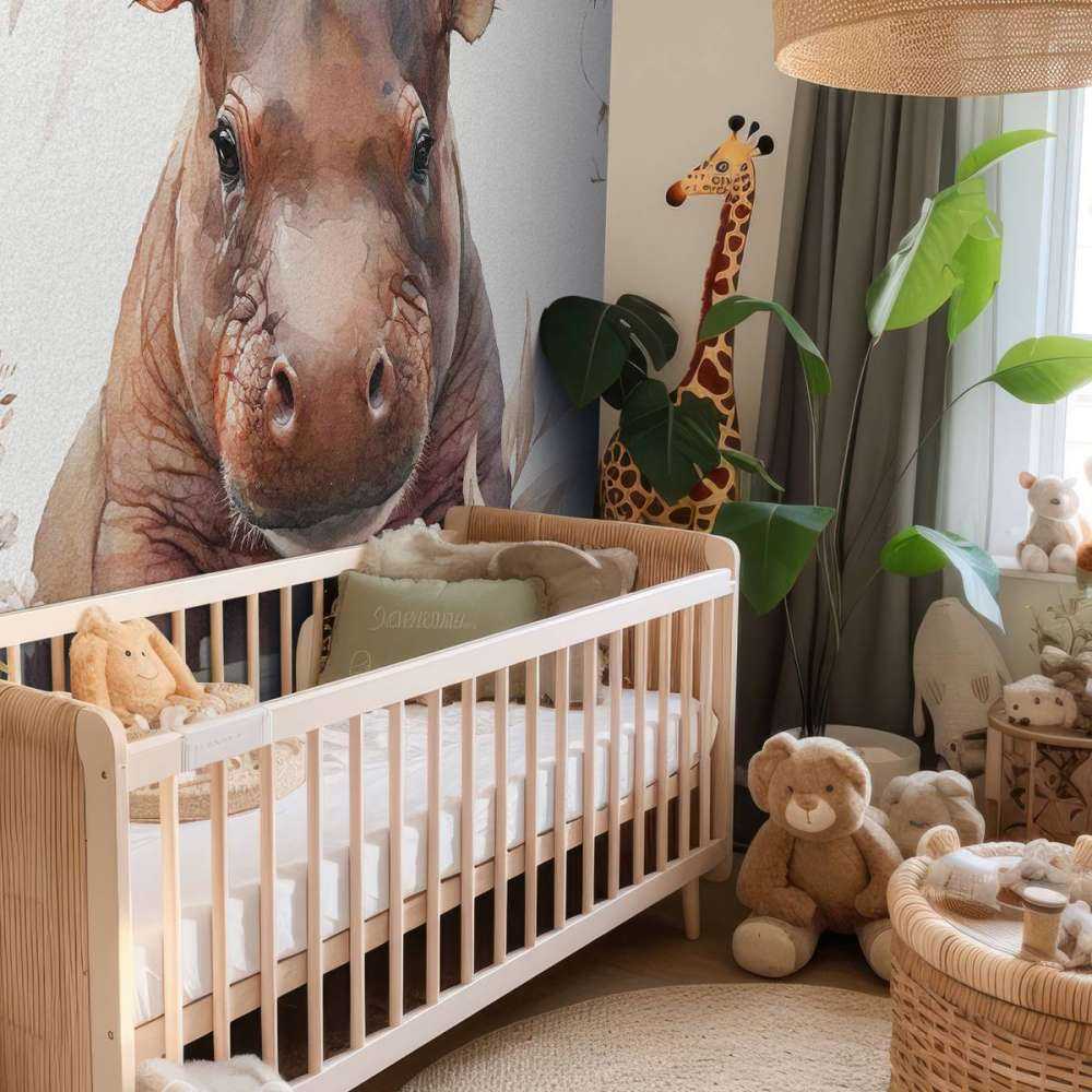 Baby nijlpaard in de bladeren taupe