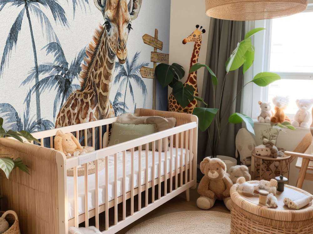 Baby giraffe in de jungle blauw