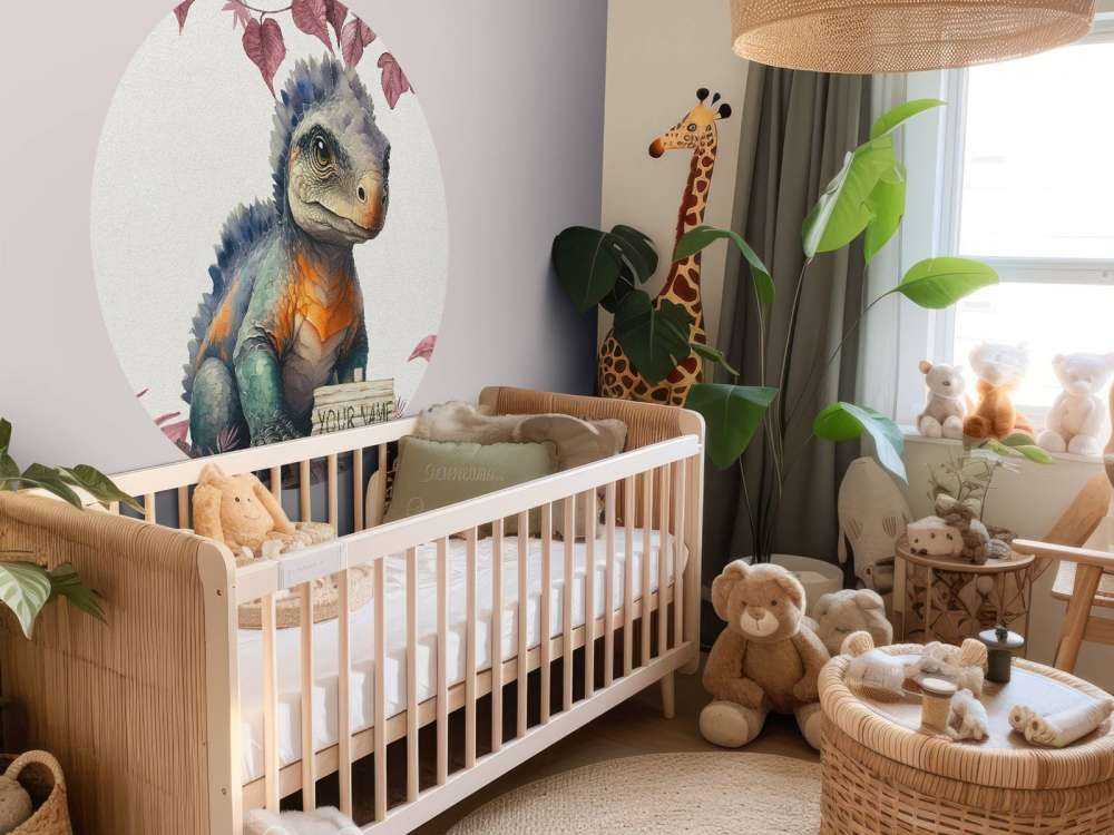 Baby ankylosaurus in de jungle roze