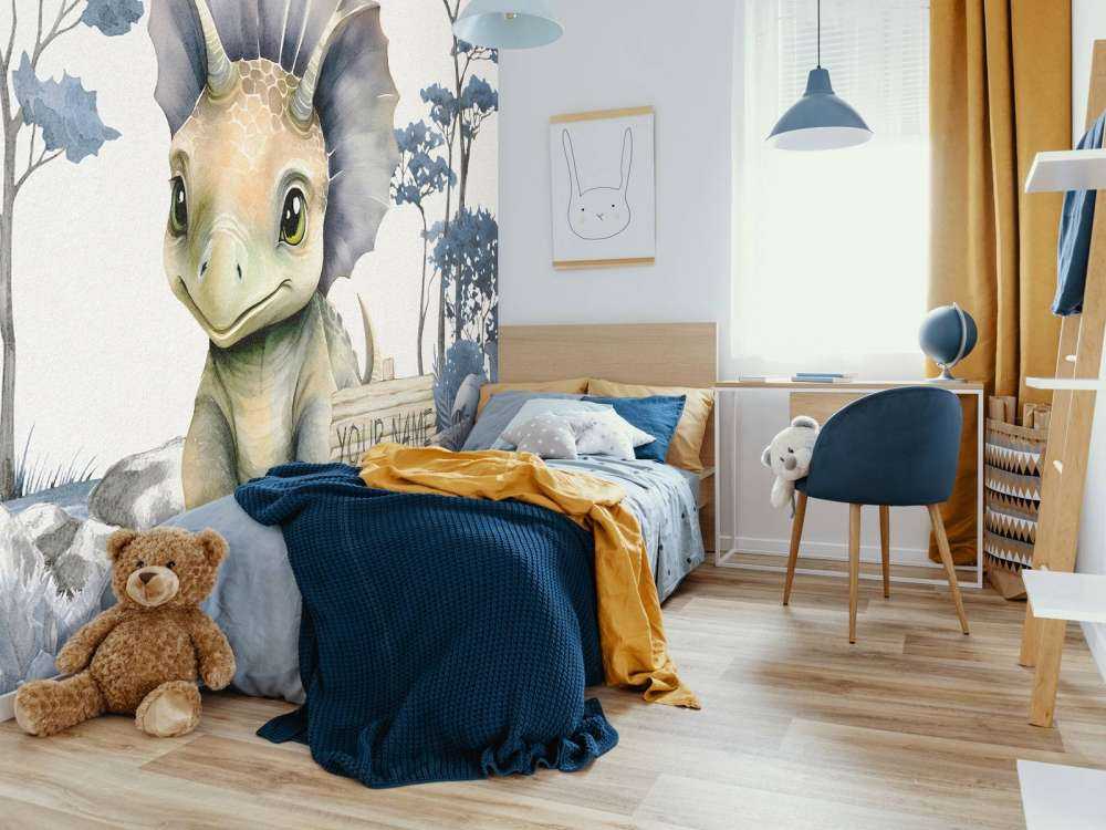Baby triceratops in de jungle blauw