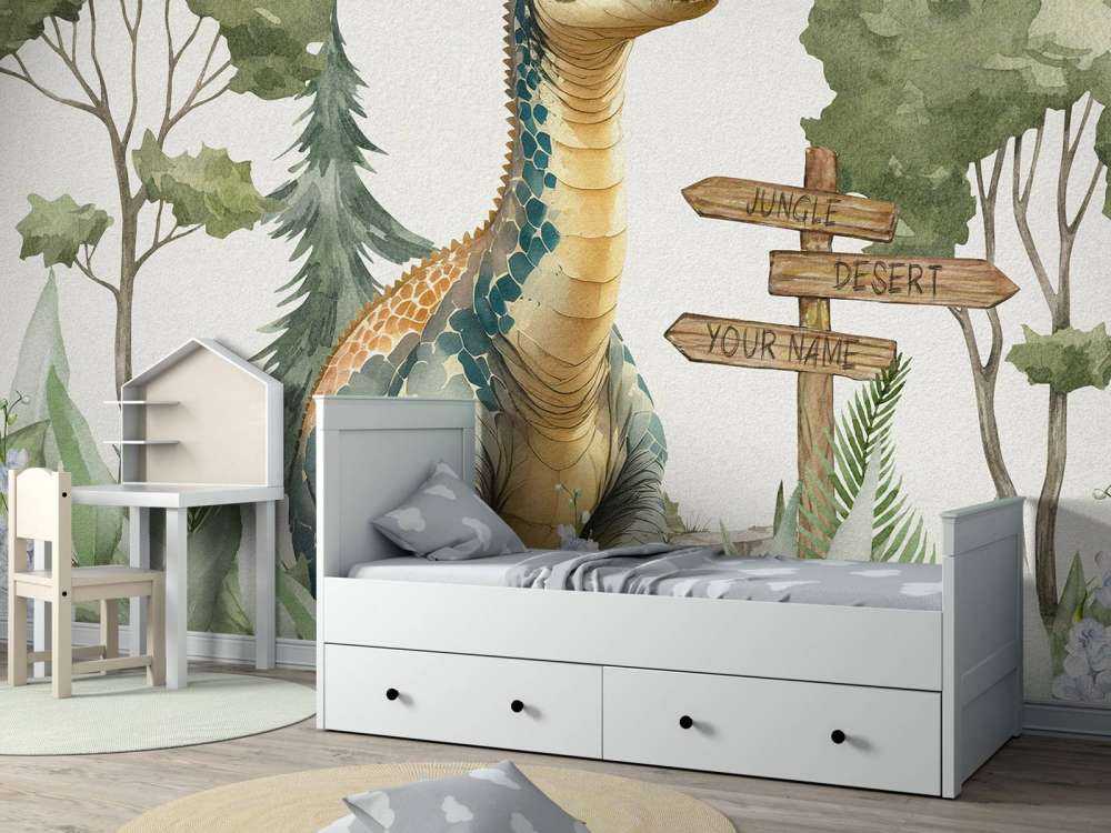 Baby brachiosaurus in de jungle