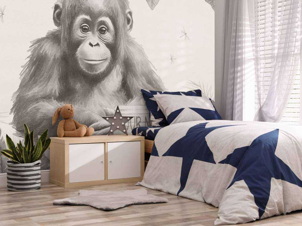 Jonge orang-oetan in de jungle beige