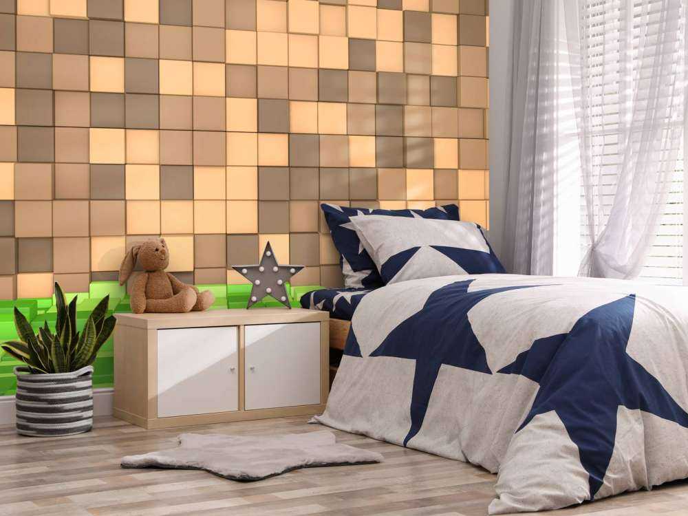 3D Minecraft landschap met bruine blokken