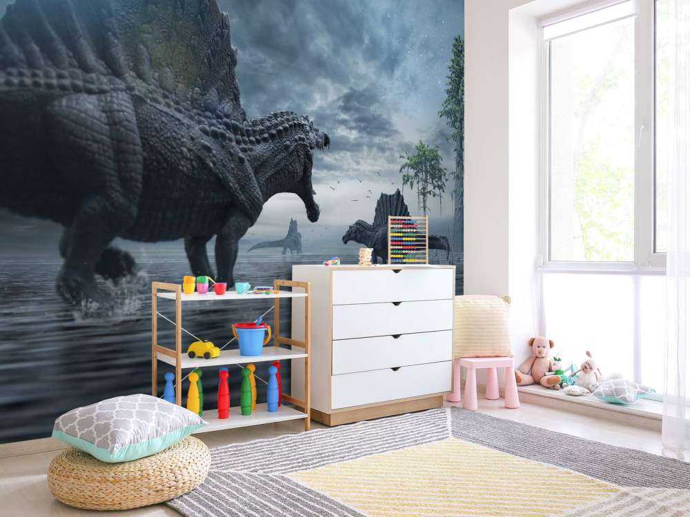 Spinosaurus groep in een jachtgebied