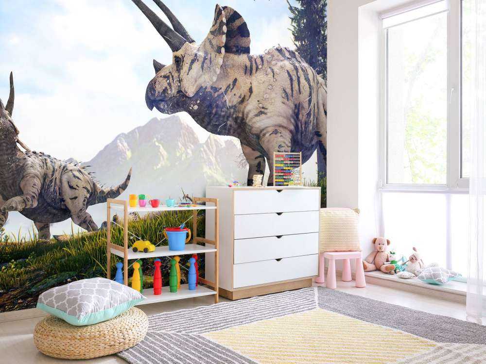 Dinosaurussen lopend door de natuur