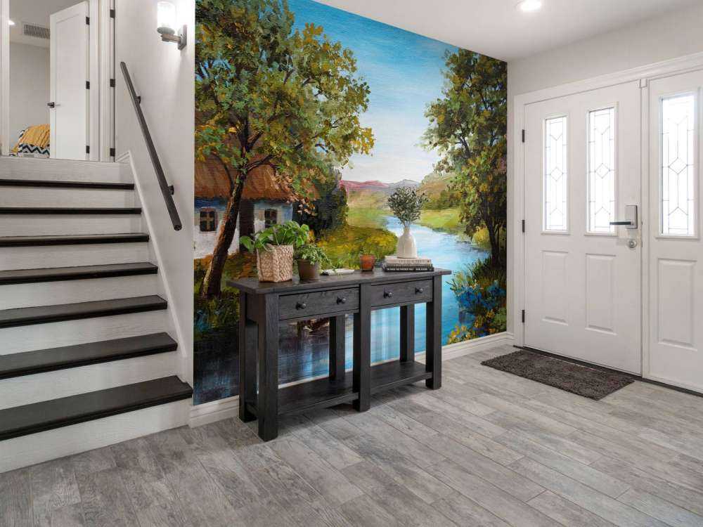 Boerderij met een zomers landschap schilderij