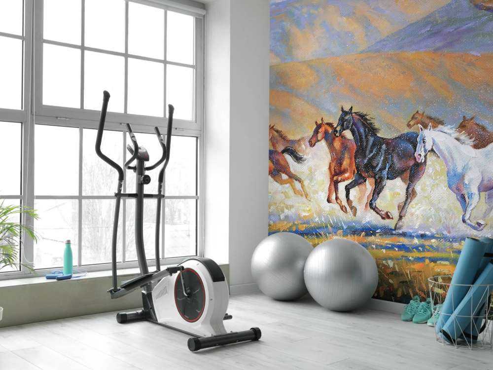 Schilderij van paarden en een vliegende adelaar