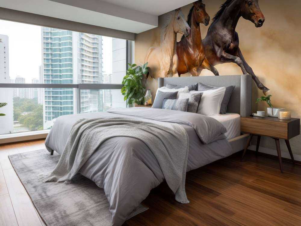 Rennende paarden in de woestijn