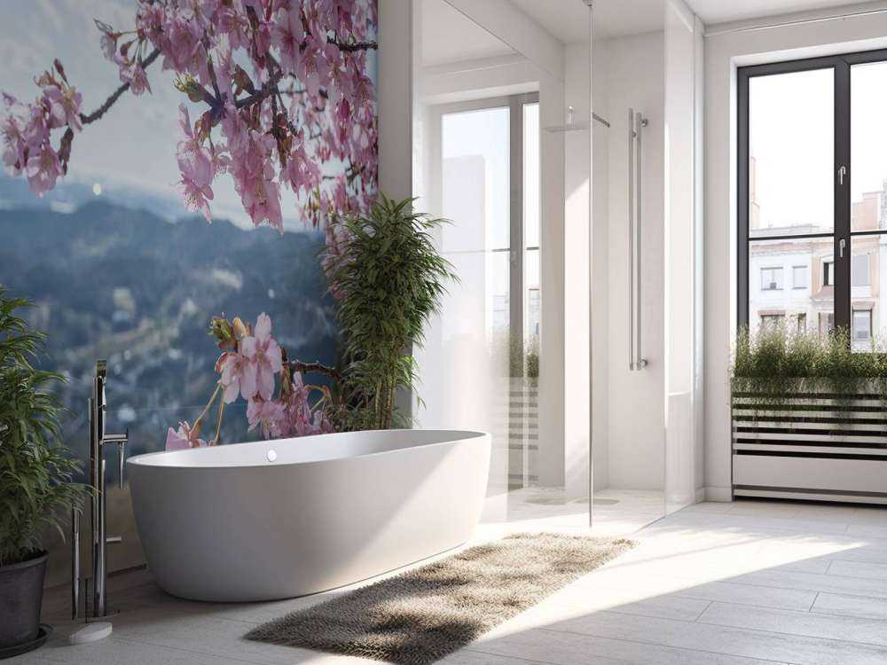 Japanse bloesems met bergen