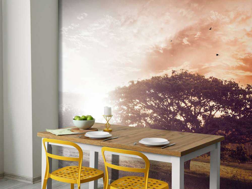 Bewerkte foto van een boom bij zonsondergang