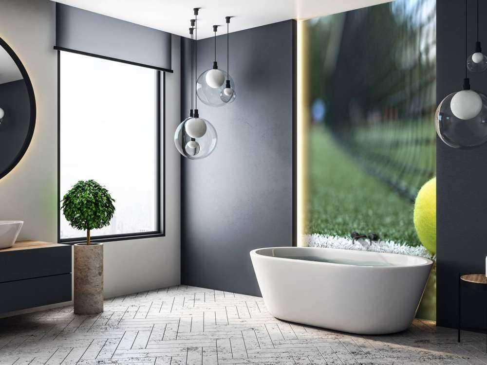 Gele tennisbal tegen het net aan