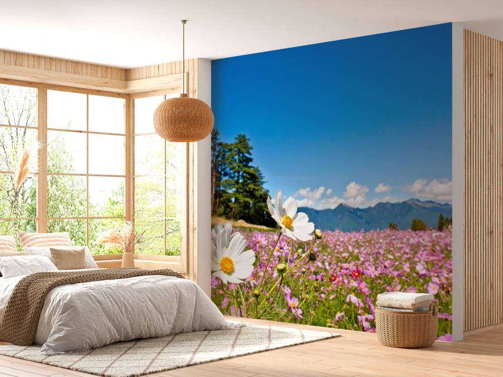 Bloemenveld met mooie achtergrond