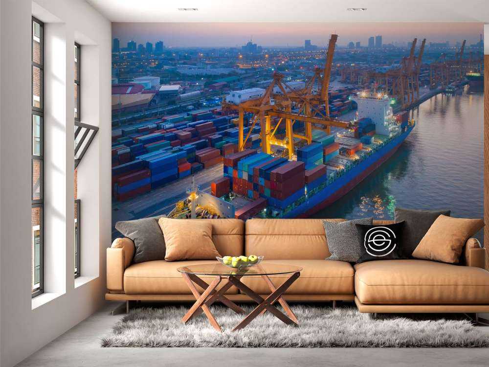 Luchtfoto van een containerschip in de haven