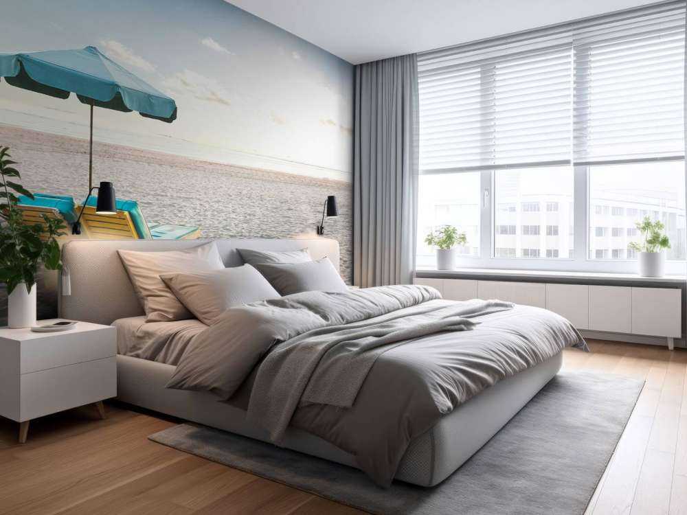 Groot wit strand met twee ligbedden