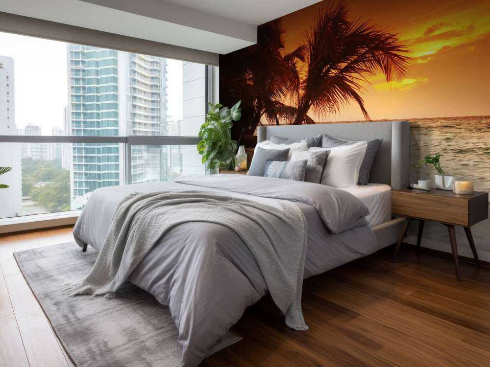 Palmbomen met een rode lucht