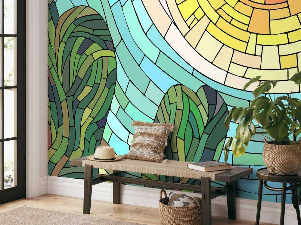 Rode zon bij de bomen