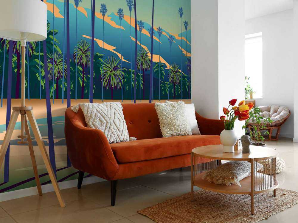 Getekende meer met palmbomen