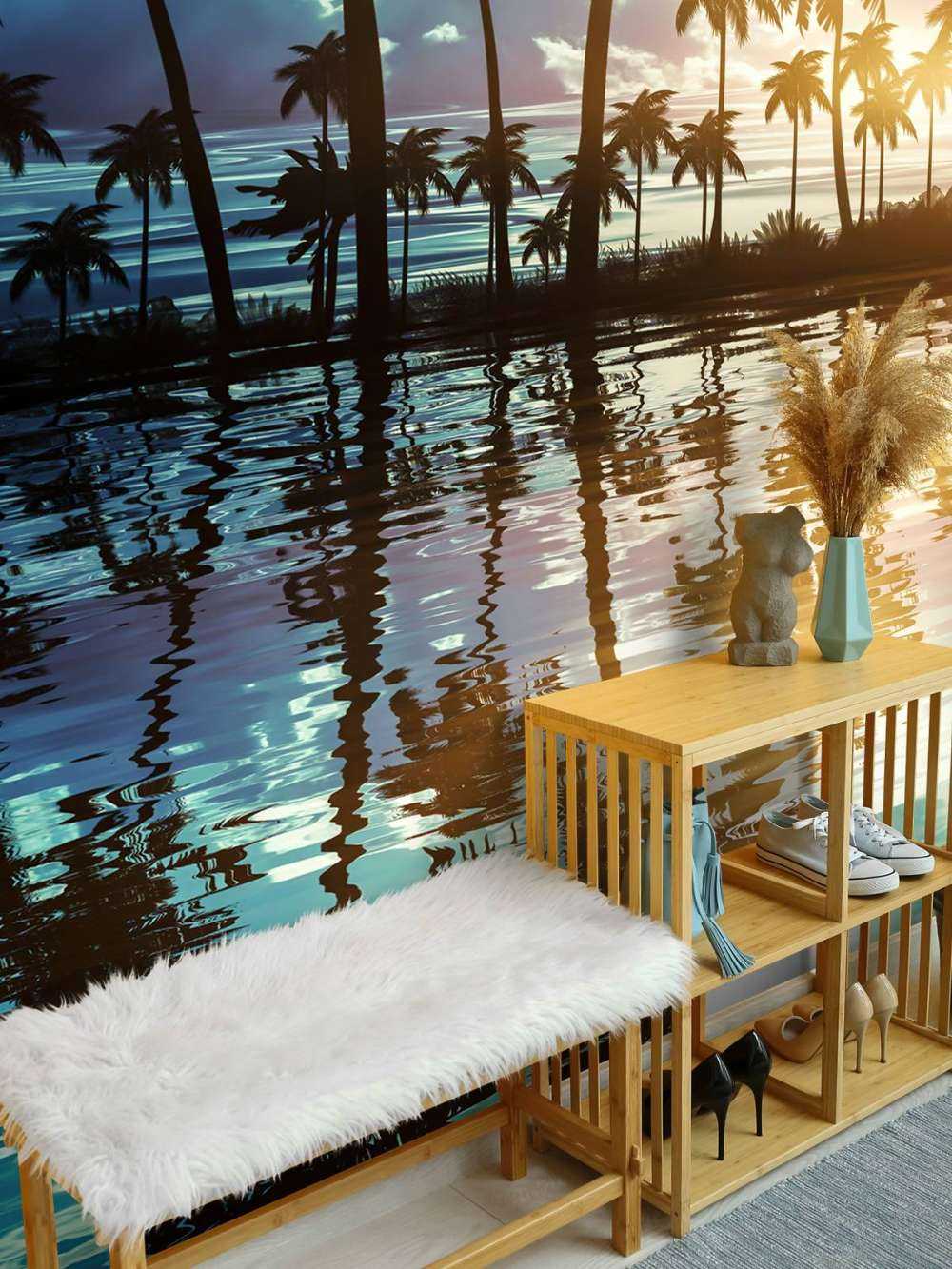 Nachtlandschap met palmbomen